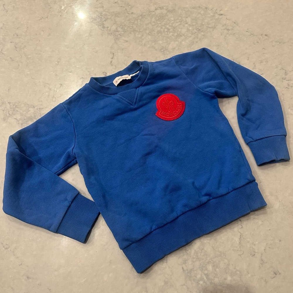 Moncler Kids Blue Sweatshirt with Red Logo Patch